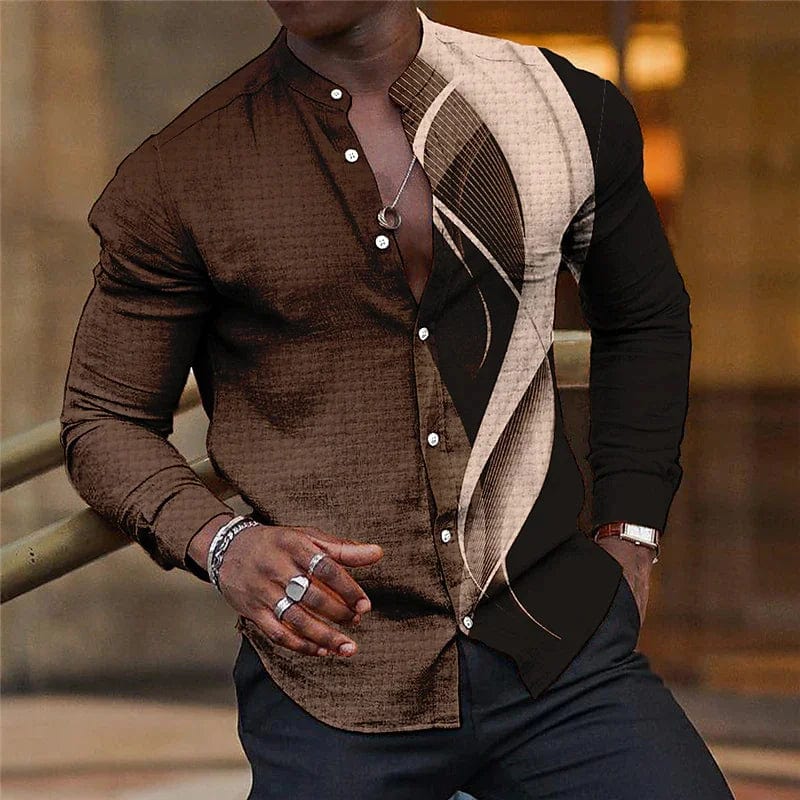 Shirt Men Lapel Stand Collar Fashion Casual Blue Purple Geometric Outdoor Street Party High Quality Fabric 2023 New Plus Size - SHOWLU FASHION STORE