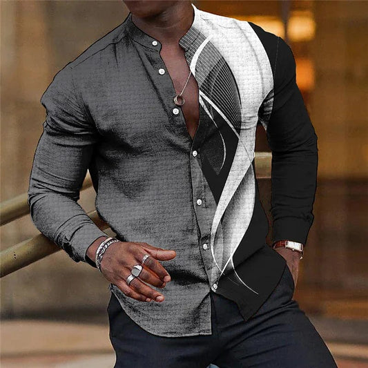 Shirt Men Lapel Stand Collar Fashion Casual Blue Purple Geometric Outdoor Street Party High Quality Fabric 2023 New Plus Size - SHOWLU FASHION STORE