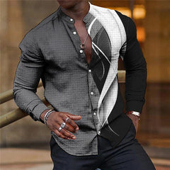 Shirt Men Lapel Stand Collar Fashion Casual Blue Purple Geometric Outdoor Street Party High Quality Fabric 2023 New Plus Size - SHOWLU FASHION STORE