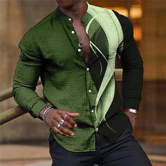 Shirt Men Lapel Stand Collar Fashion Casual Blue Purple Geometric Outdoor Street Party High Quality Fabric 2023 New Plus Size - SHOWLU FASHION STORE