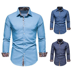 Shirt Men's Dark Blue Lapel Long - Sleeved Thin Cloth Shirt - SHOWLU FASHION STORE