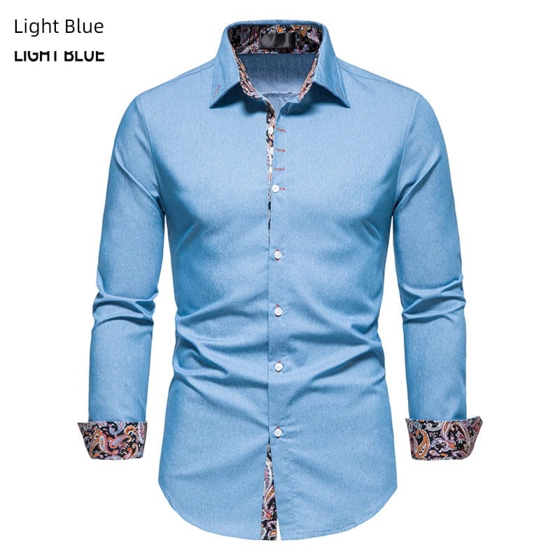 Shirt Men's Dark Blue Lapel Long - Sleeved Thin Cloth Shirt - SHOWLU FASHION STORE