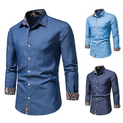 Shirt Men's Dark Blue Lapel Long - Sleeved Thin Cloth Shirt - SHOWLU FASHION STORE