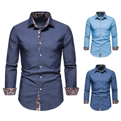 Shirt Men's Dark Blue Lapel Long - Sleeved Thin Cloth Shirt - SHOWLU FASHION STORE