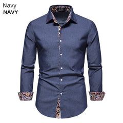 Shirt Men's Dark Blue Lapel Long - Sleeved Thin Cloth Shirt - SHOWLU FASHION STORE