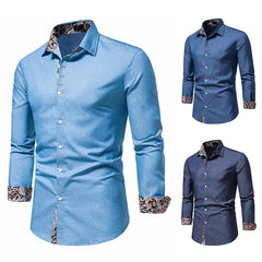 Shirt Men's Dark Blue Lapel Long - Sleeved Thin Cloth Shirt - SHOWLU FASHION STORE