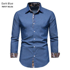 Shirt Men's Dark Blue Lapel Long - Sleeved Thin Cloth Shirt - SHOWLU FASHION STORE