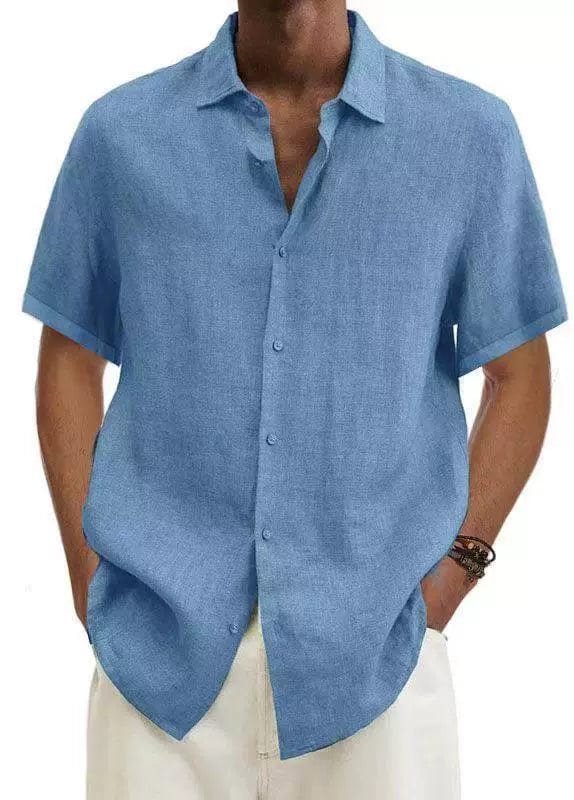 Shirt V - neck European and American Button Cotton Linen Casual Shirt - SHOWLU FASHION STORE