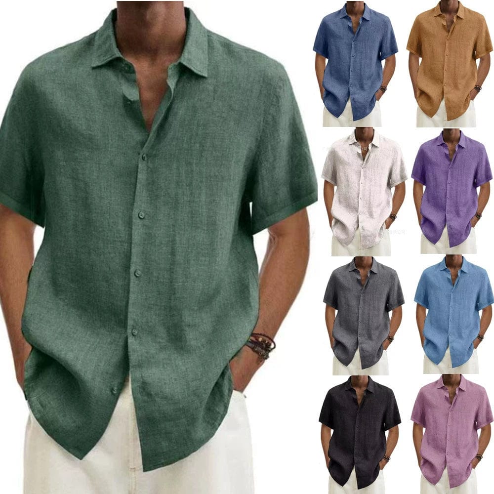 Shirt V - neck European and American Button Cotton Linen Casual Shirt - SHOWLU FASHION STORE