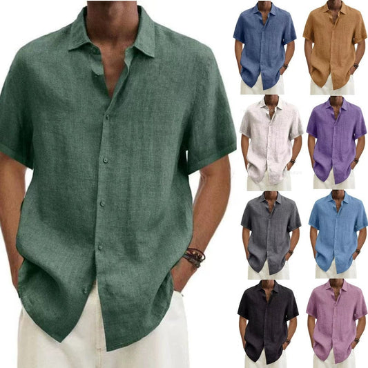 Shirt V - neck European and American Button Cotton Linen Casual Shirt - SHOWLU FASHION STORE