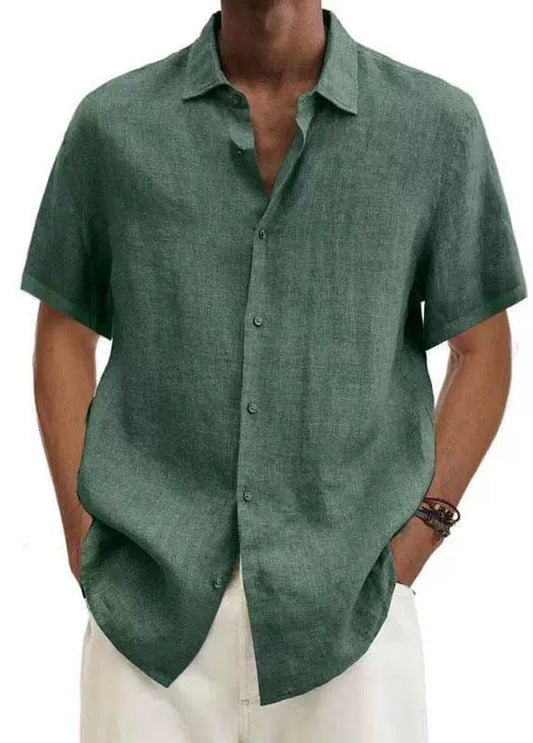 Shirt V - neck European and American Button Cotton Linen Casual Shirt - SHOWLU FASHION STORE