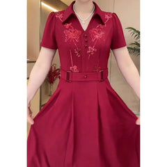 Short - sleeved dress female summer 2024 new fashion temperament slim loose waist design sense sequined long skirt. - SHOWLU FASHION STORE