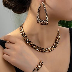Simple Fashion Exaggerated Jewelry Set for Women Girls Geometric Leopard Print Earring Necklace Punk Chains Bracelet - SHOWLU FASHION STORE