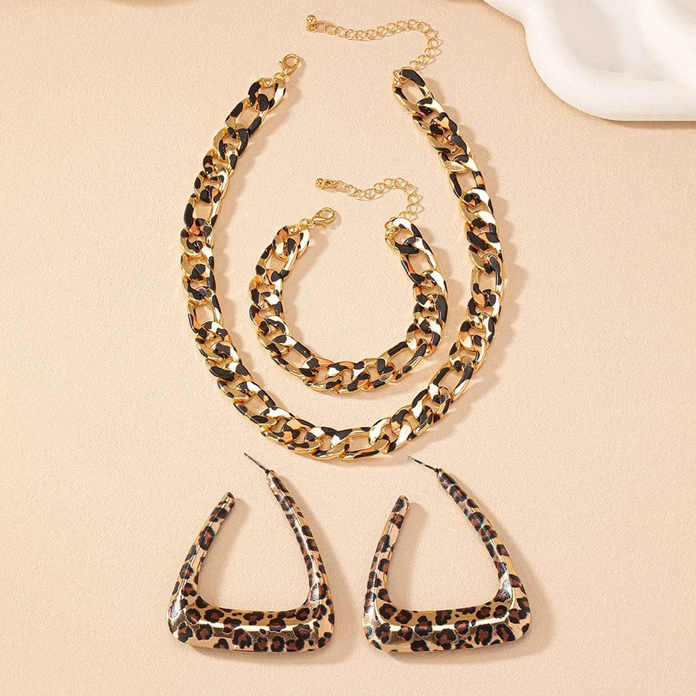 Simple Fashion Exaggerated Jewelry Set for Women Girls Geometric Leopard Print Earring Necklace Punk Chains Bracelet - SHOWLU FASHION STORE