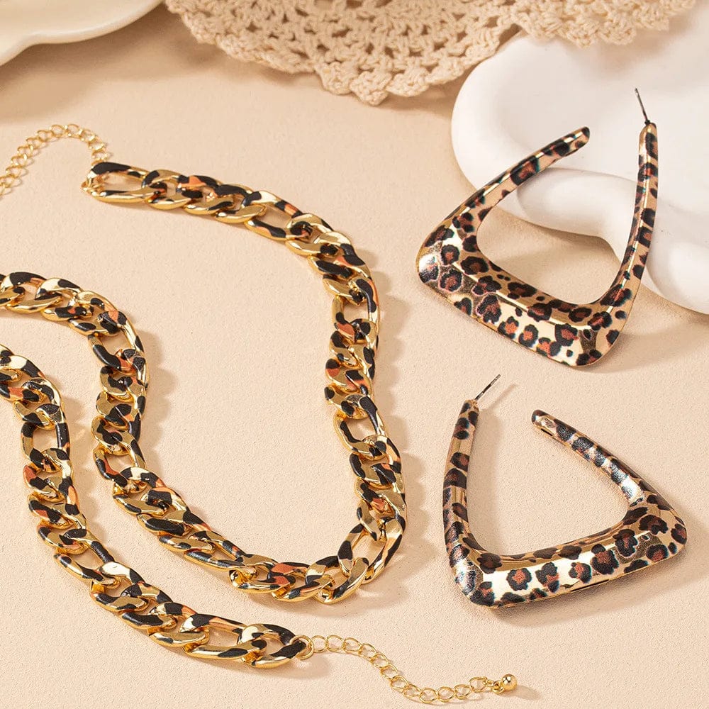 Simple Fashion Exaggerated Jewelry Set for Women Girls Geometric Leopard Print Earring Necklace Punk Chains Bracelet - SHOWLU FASHION STORE