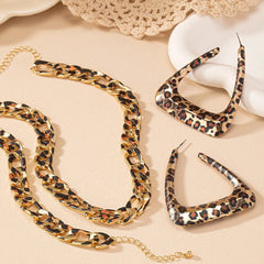 Simple Fashion Exaggerated Jewelry Set for Women Girls Geometric Leopard Print Earring Necklace Punk Chains Bracelet - SHOWLU FASHION STORE