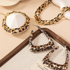 Simple Fashion Exaggerated Jewelry Set for Women Girls Geometric Leopard Print Earring Necklace Punk Chains Bracelet - SHOWLU FASHION STORE