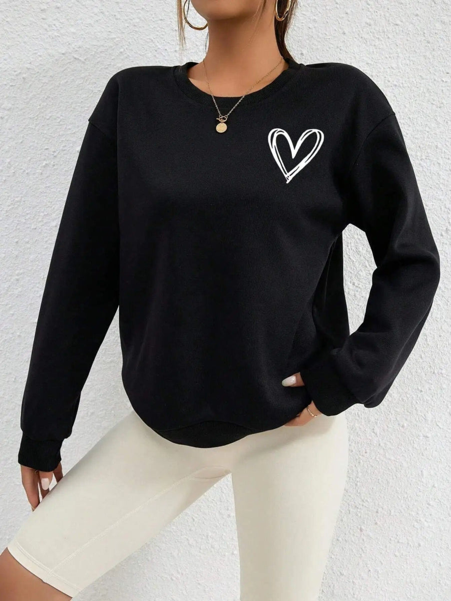 Simple Heart Pattern Printing Sweatshirts For Womens Casual Comfortable Crewneck Hoodies Loose Fleece Warm Sportswear Clothes - SHOWLU FASHION STORE