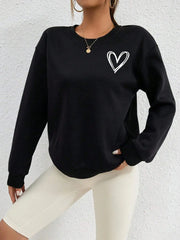 Simple Heart Pattern Printing Sweatshirts For Womens Casual Comfortable Crewneck Hoodies Loose Fleece Warm Sportswear Clothes - SHOWLU FASHION STORE