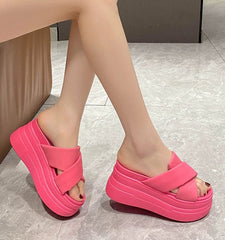 Slanted Heel Slippers Women Outer Wear 2024 New Platform Muffin Women Sandals Summer Fashion Popular Sandals High Heel - SHOWLU FASHION STORE