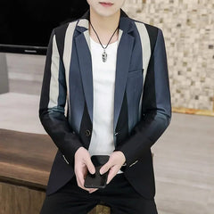 Slim Fit Blazer for Men Spring New Fashion Casual Striped Print Slim Fit Mens Formal Suit Jacket Blazers Brand Men Clothing - SHOWLU FASHION STORE