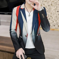 Slim Fit Blazer for Men Spring New Fashion Casual Striped Print Slim Fit Mens Formal Suit Jacket Blazers Brand Men Clothing - SHOWLU FASHION STORE