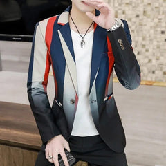 Slim Fit Blazer for Men Spring New Fashion Casual Striped Print Slim Fit Mens Formal Suit Jacket Blazers Brand Men Clothing - SHOWLU FASHION STORE