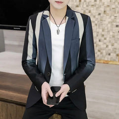 Slim Fit Blazer for Men Spring New Fashion Casual Striped Print Slim Fit Mens Formal Suit Jacket Blazers Brand Men Clothing - SHOWLU FASHION STORE