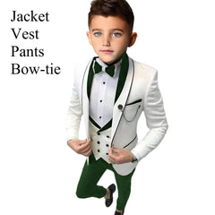 Slim Fit Boy's Suit Set 3 Pieces Tuxedo For Formal Occasion Blazer Vest And Pants Kids Outfit For Wedding Prom School Activities - SHOWLU FASHION STORE