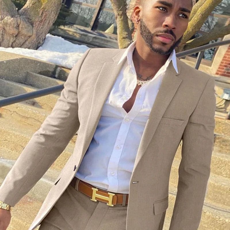 Slim Fit Gentlemen Suits for Men 2 Piece Beige Wedding Groom Tuxedo Male Fashion Smoking Costume Jacket with Pants 2023 - SHOWLU FASHION STORE