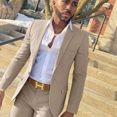 Slim Fit Gentlemen Suits for Men 2 Piece Beige Wedding Groom Tuxedo Male Fashion Smoking Costume Jacket with Pants 2023 - SHOWLU FASHION STORE