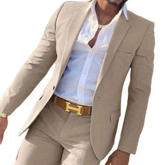Slim Fit Gentlemen Suits for Men 2 Piece Beige Wedding Groom Tuxedo Male Fashion Smoking Costume Jacket with Pants 2023 - SHOWLU FASHION STORE
