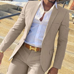 Slim Fit Gentlemen Suits for Men 2 Piece Beige Wedding Groom Tuxedo Male Fashion Smoking Costume Jacket with Pants 2023 - SHOWLU FASHION STORE