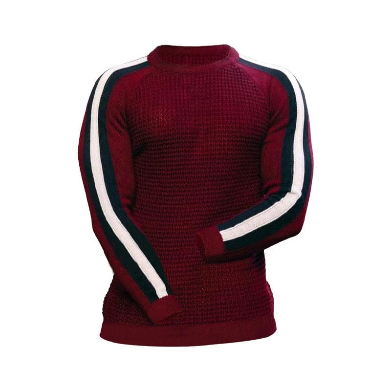 Slim Men's Waffle Long - Sleeve Crew Neck Sweater - SHOWLU FASHION STORE