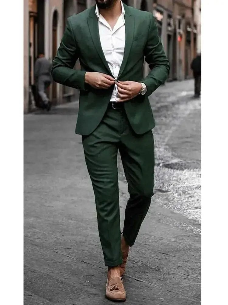 Smart Green Men's Suits Single Breasted Two Pieces (Jacket+Pants) Blazer Set Formal Business Gentleman Wedding Party Groom's Set - SHOWLU FASHION STORE