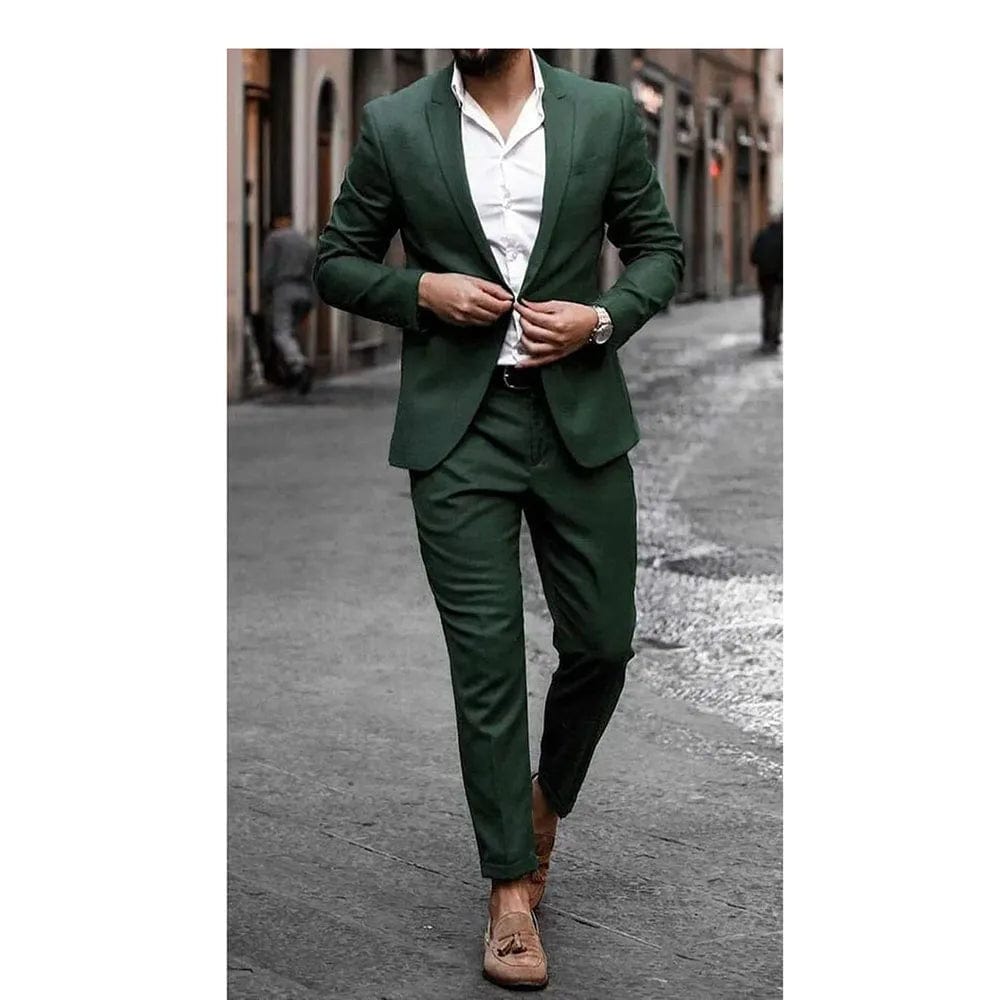 Smart Green Men's Suits Single Breasted Two Pieces (Jacket+Pants) Blazer Set Formal Business Gentleman Wedding Party Groom's Set - SHOWLU FASHION STORE