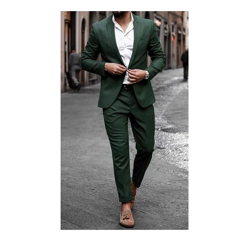 Smart Green Men's Suits Single Breasted Two Pieces (Jacket+Pants) Blazer Set Formal Business Gentleman Wedding Party Groom's Set - SHOWLU FASHION STORE