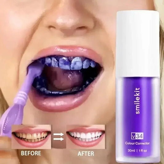 SMILEKIT V34 Purple Whitening Toothpaste Remove Smoke Stain Remove Stains Reduce Yellowing Care For Teeth Gums Fresh Breath - SHOWLU FASHION STORE
