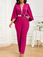 Solid Batwing Sleeve Deep V Neck Jumpsuits for Women - SHOWLU FASHION STORE