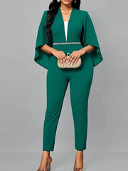 Solid Batwing Sleeve Deep V Neck Jumpsuits for Women - SHOWLU FASHION STORE