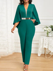 Solid Batwing Sleeve Deep V Neck Jumpsuits for Women - SHOWLU FASHION STORE