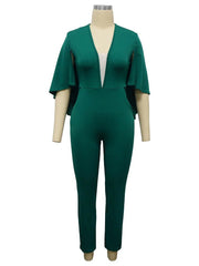 Solid Batwing Sleeve Deep V Neck Jumpsuits for Women - SHOWLU FASHION STORE