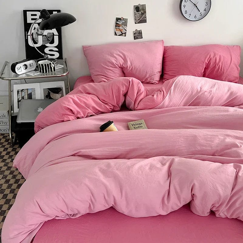 Solid Color Duvet Cover Set 100% Washed Cotton Bedding Set Super Soft Comfortable Lightweight Comforter Cover with 2 Pillowcases - SHOWLU FASHION STORE