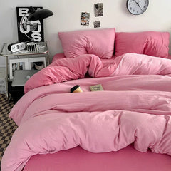 Solid Color Duvet Cover Set 100% Washed Cotton Bedding Set Super Soft Comfortable Lightweight Comforter Cover with 2 Pillowcases - SHOWLU FASHION STORE