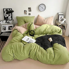 Solid Color Duvet Cover Set 100% Washed Cotton Bedding Set Super Soft Comfortable Lightweight Comforter Cover with 2 Pillowcases - SHOWLU FASHION STORE