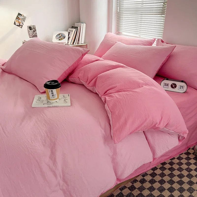 Solid Color Duvet Cover Set 100% Washed Cotton Bedding Set Super Soft Comfortable Lightweight Comforter Cover with 2 Pillowcases - SHOWLU FASHION STORE