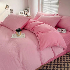 Solid Color Duvet Cover Set 100% Washed Cotton Bedding Set Super Soft Comfortable Lightweight Comforter Cover with 2 Pillowcases - SHOWLU FASHION STORE