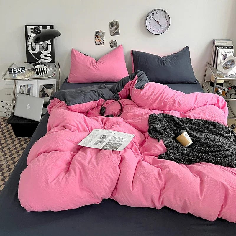 Solid Color Duvet Cover Set 100% Washed Cotton Bedding Set Super Soft Comfortable Lightweight Comforter Cover with 2 Pillowcases - SHOWLU FASHION STORE