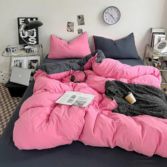 Solid Color Duvet Cover Set 100% Washed Cotton Bedding Set Super Soft Comfortable Lightweight Comforter Cover with 2 Pillowcases - SHOWLU FASHION STORE