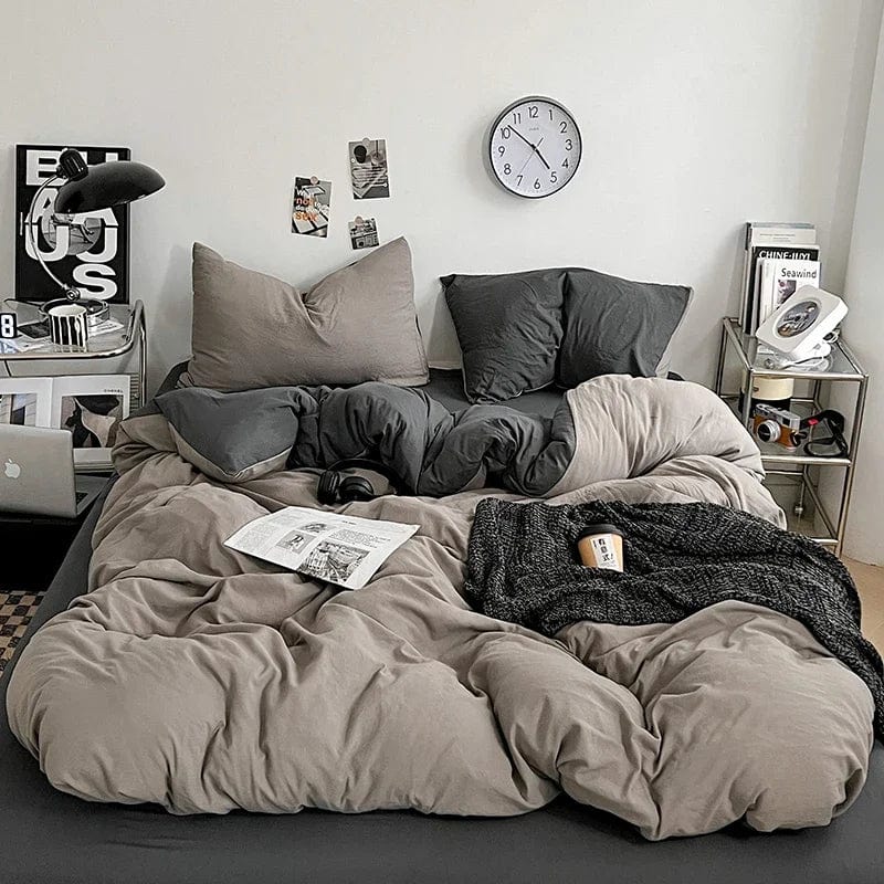 Solid Color Duvet Cover Set 100% Washed Cotton Bedding Set Super Soft Comfortable Lightweight Comforter Cover with 2 Pillowcases - SHOWLU FASHION STORE
